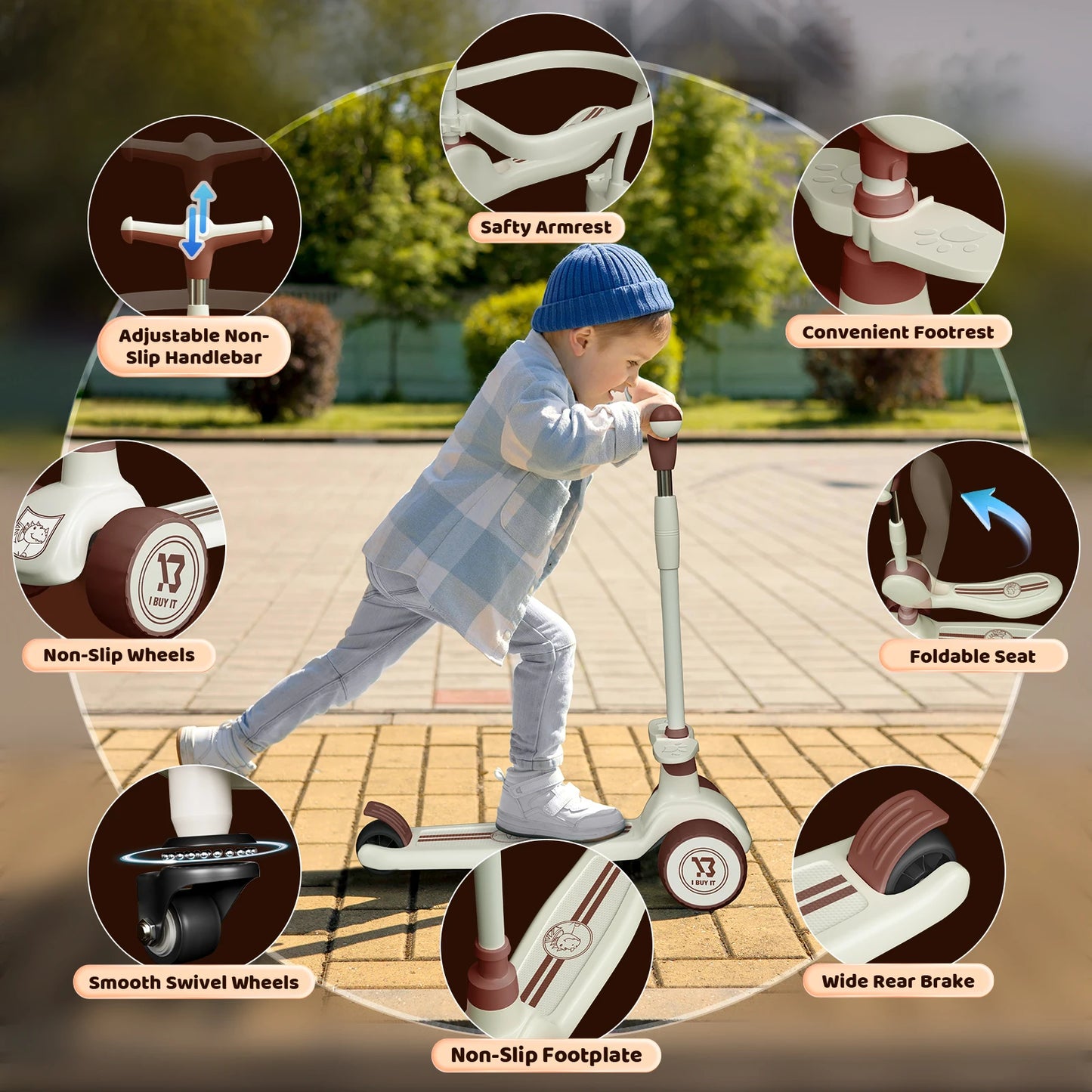 3 Wheels Scooter, Multifunctional Toddler Scooter with Light Up Wheels, Kids Scooter with Adjustable Handbar, Foldable Kick Todd