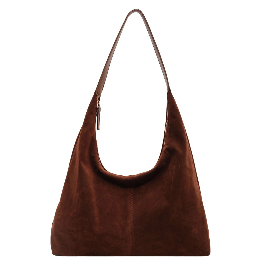 Women Suede Tote Bag with Hobo Bag Large Capacity Underarm Bag Solid Slouchy Bag Commuter Travel Bag