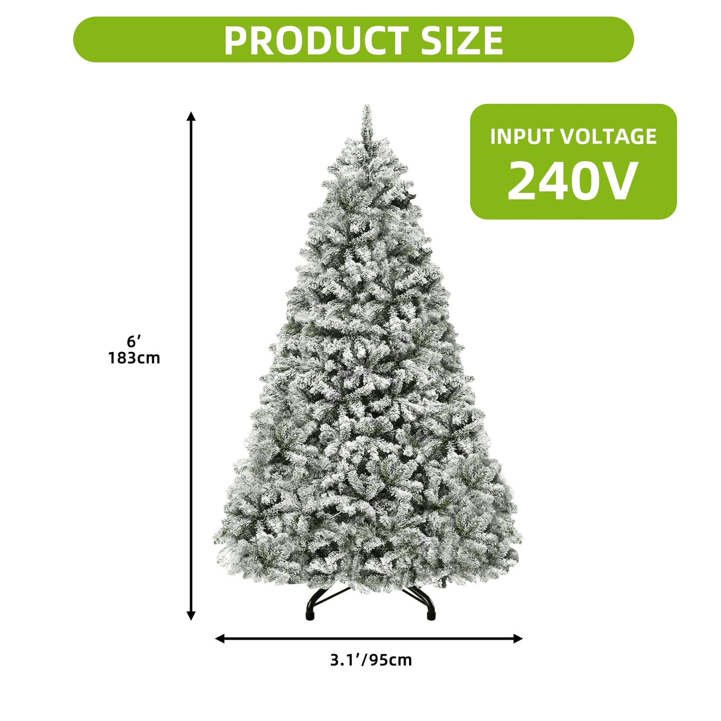 Balconera 6ft Pre-Lit Snow Flocked Christmas Tree - 800 Tips & 250 Lights with 8 Modes, Foldable Base