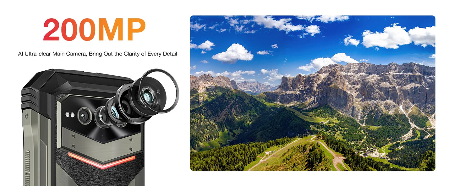 DOOGEE V Max Plus 5G Rugged Phone 6.58" Dimensity 7050 16GB+512GB Lighting Effects 22000mAh Battery 200MP AI Camera Cell Phone