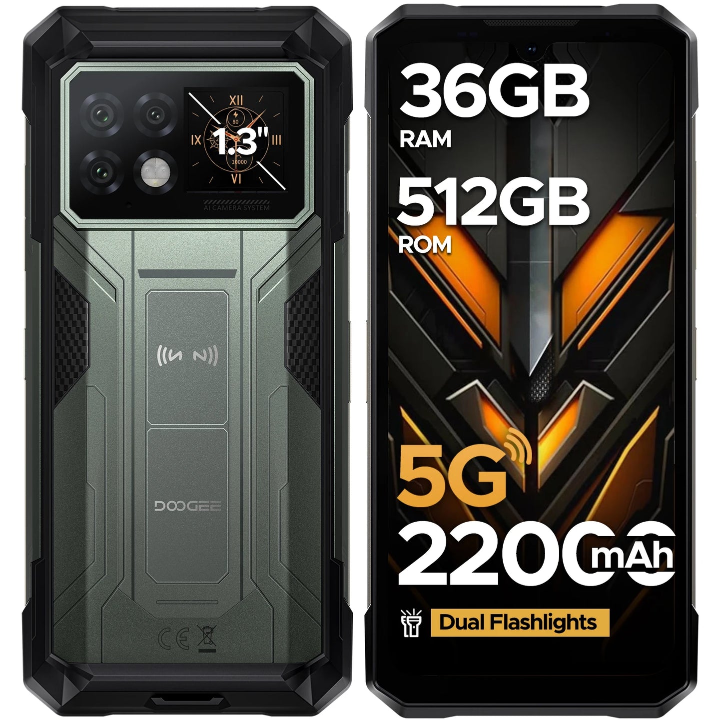 DOOGEE S200 Max 5G Rugged Phone Dual light Flashlight 16GB 512GB 22000mAh 66W 1.32" Rear Display 6.72” 120Hz NFC Smartphone
