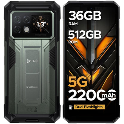 DOOGEE S200 Max 5G Rugged Phone Dual light Flashlight 16GB 512GB 22000mAh 66W 1.32" Rear Display 6.72” 120Hz NFC Smartphone