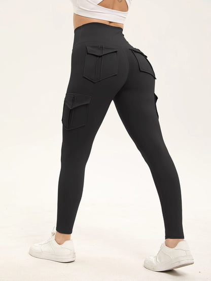 3PCS Women's Solid Color Gym Leggings High Waisted Fitness Yoga Pants Practical Pocket Stretch Outdoors Sports Cargo Styles