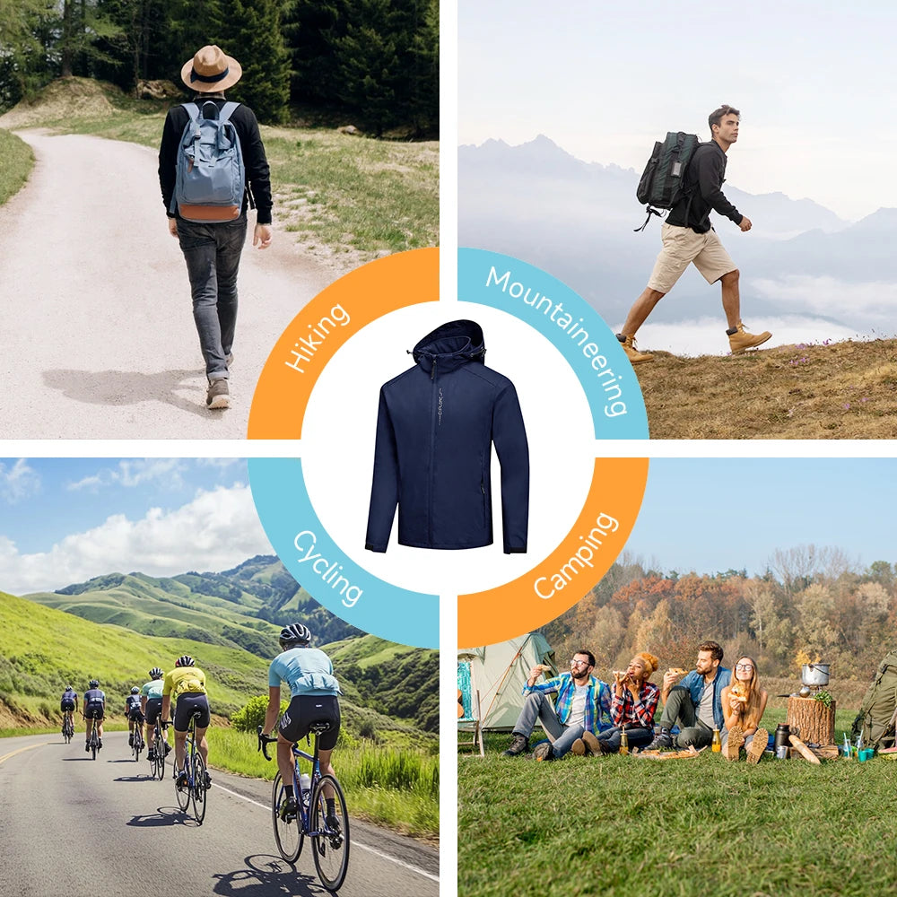 Modishion Hooded Waterproof Men's Jacket Soft Shell Jacket Breathable Outdoor Cycling Coat Mountaineering Clothes