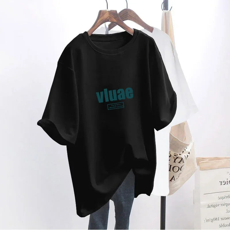 Summer Fashion Versatile Simple Mid-length Loose Casual Age-reducing White Short Sleeve T-shirt Women
