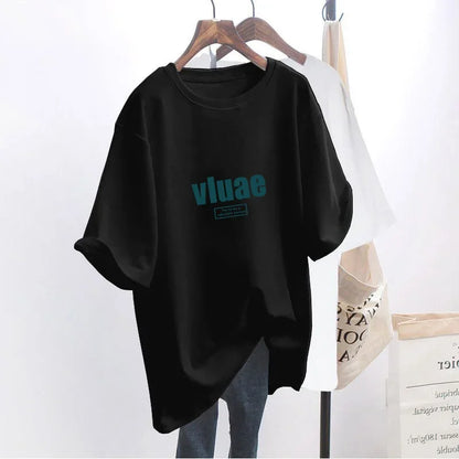 Summer Fashion Versatile Simple Mid-length Loose Casual Age-reducing White Short Sleeve T-shirt Women