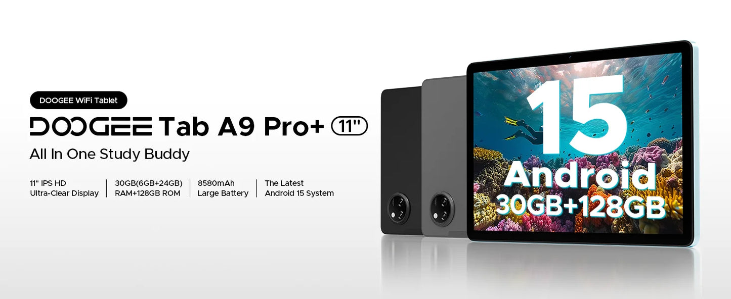 DOOGEE Tab A9 Pro+ Tablet PC Android 15 Dual Speakers 11'' Screen 30GB (6GB+24GB) 128GB 8580mAh Battery Widevine L1 Smart Pad