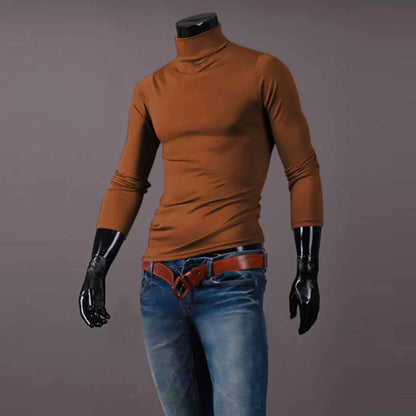 Men's Solid Color High Neck Long Sleeve Basic Top Turtleneck Slim Pullover Sweater Blouse Top