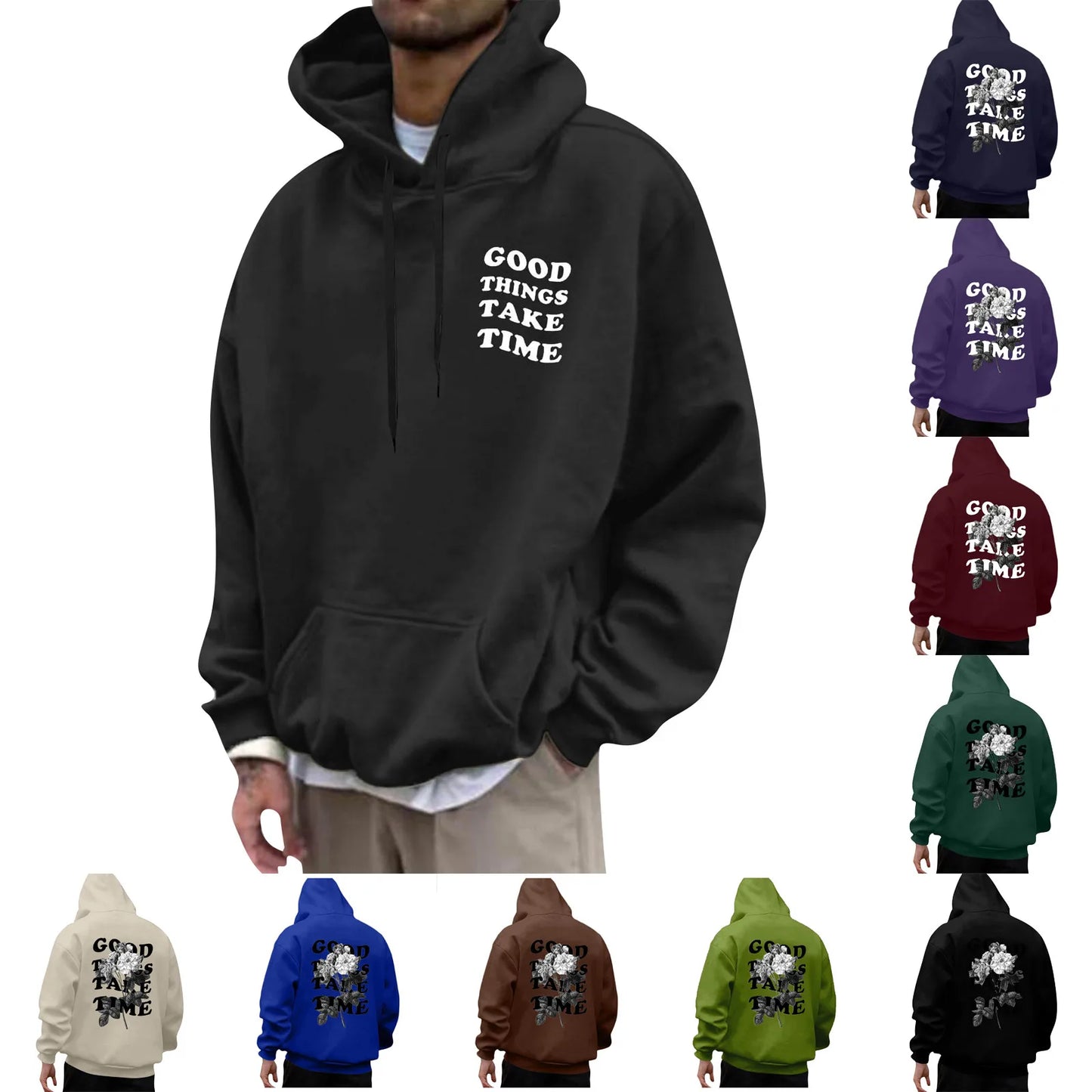 Unisex Fall Harajuku Style Embroidered Streetwear Long Sleeve Baggy Hooded Sweatshirt Fashion Casual Comfy Pullover Hoodies