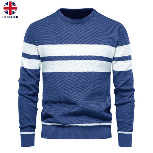 Mens Crew Neck Sweater Ribbed Stretch Regular Fit Knitted Pullover Jumper Casual Long Sleeve Sweaters Fall Winter Thermal