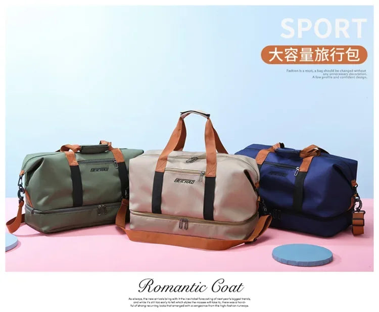 1 piece of 18.11 inch large capacity unisex men's and women's sports bag and travel bag, weekend sports travel bag with shoe com