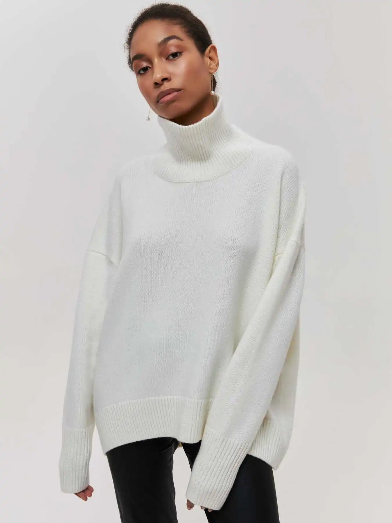 Autumn Winter Women's Pullover Sweater Solid Color Simple Casual High Neck Long Sleeve Knitte Sweaters Female Commuting Clothing