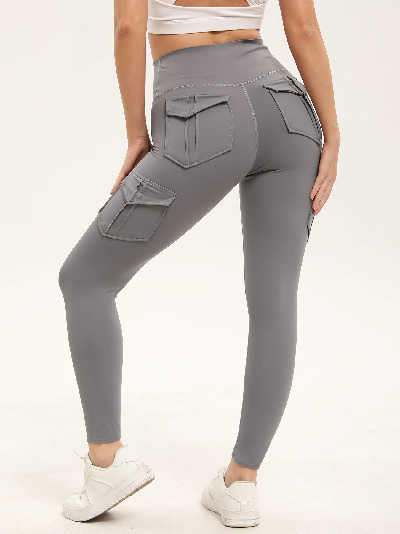 3PCS Women's Solid Color Gym Leggings High Waisted Fitness Yoga Pants Practical Pocket Stretch Outdoors Sports Cargo Styles