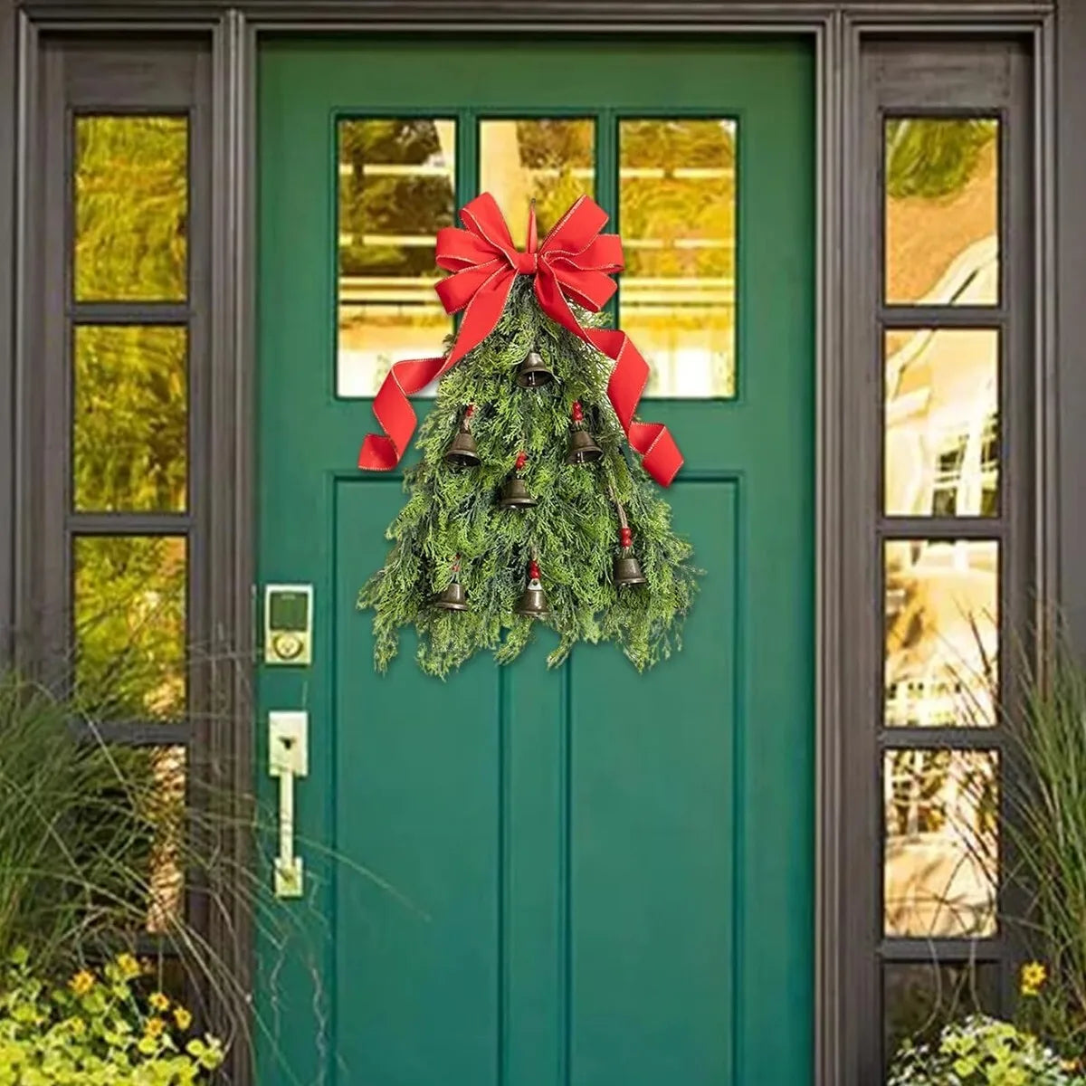 Christmas Wreath Artificial Gold Decorated Door Decoration With Bows Pendant