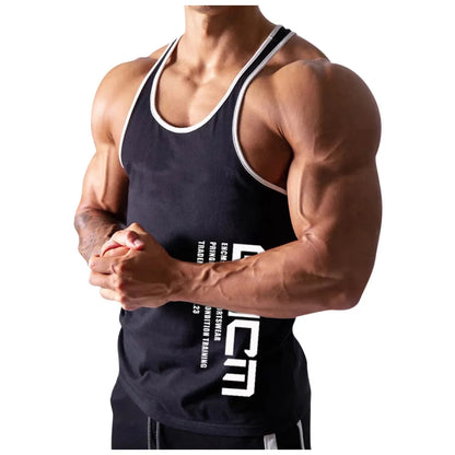 Summer Tight Letter Embroidered Fashion Casual Deep Round Neck Sleeveless Outdoor Running Fitness Sports Tank Top For Male