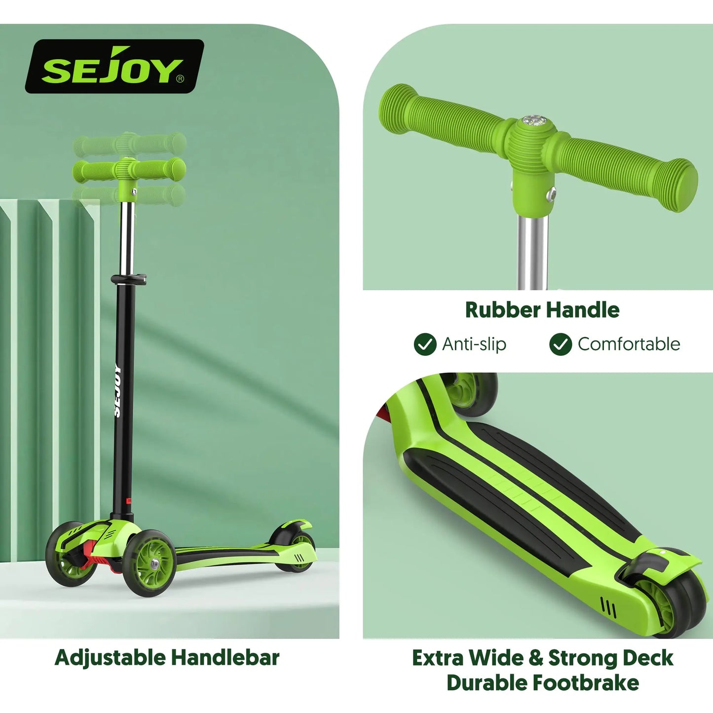 SEJOY Foldable Children Scooter Adjustable Height Kick  3 Wheel Scooter with Flash Wheels  Scooter for 3-12 Year Kids Gift