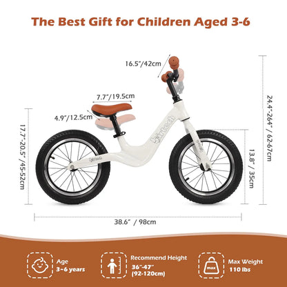 14" Kids Balance Bike for 3,4,5,6 Year Old Boys and Girls, Air Tires with Magnesium Alloy Frame, Lightweight No Pedal Toddler Tr