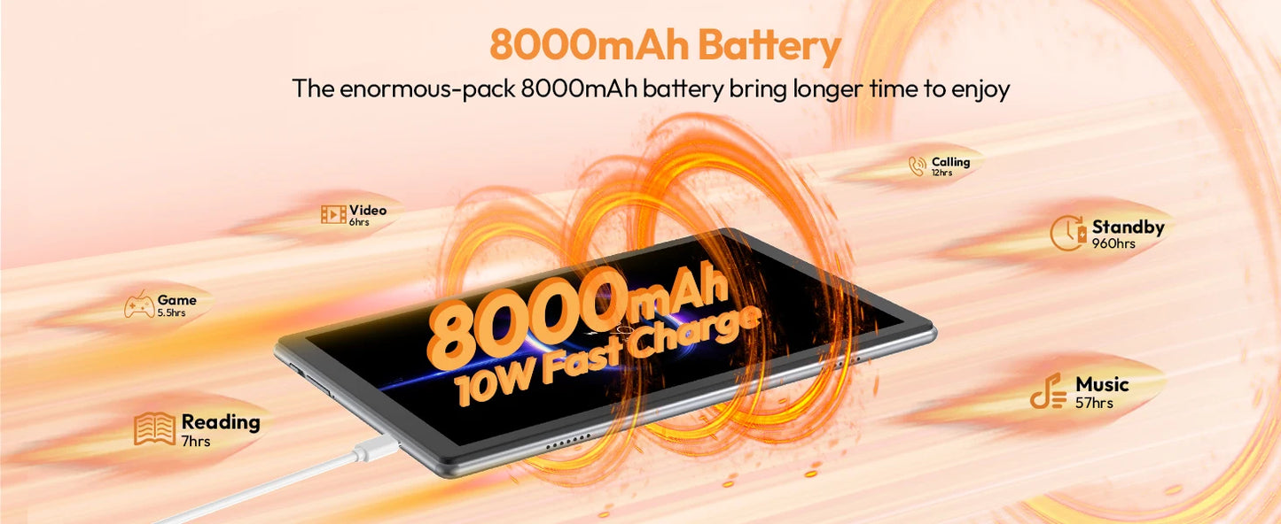 XGODY Android 15 Tablet P60Pro 10.1 inch Screen Unisoc T606-AI Octa-Core (8GB + 16GB )Max.24GBGB RAM 256GB 8000mah 5G Wifi-6