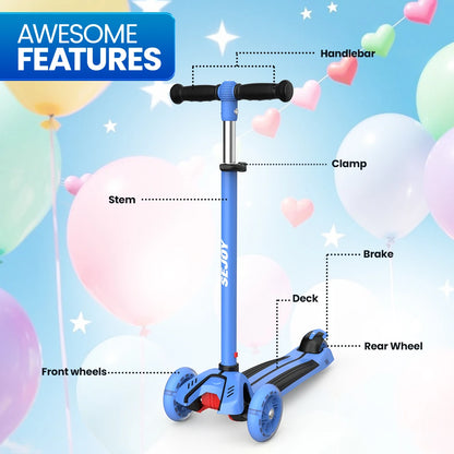 Sejoy Baby Scooter 2-8 Years with LED Wheels Adjustable Height Foldable Design & Dual Modes - Military-Grade Frame