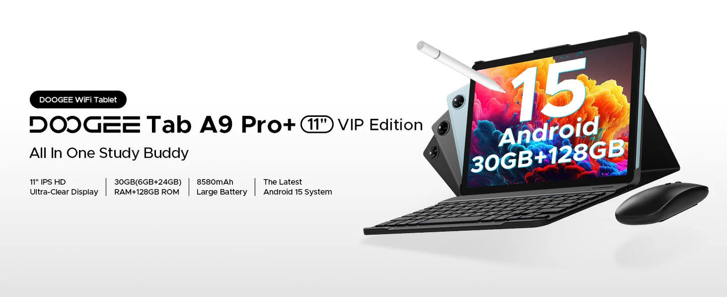 DOOGEE Tab A9 Pro+ Tablet PC Android 15 Dual Speakers 11'' Screen 30GB (6GB+24GB) 128GB 8580mAh Battery Widevine L1 Smart Pad