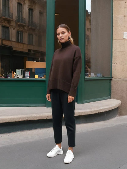 Autumn Winter Women's Pullover Sweater Solid Color Simple Casual High Neck Long Sleeve Knitte Sweaters Female Commuting Clothing