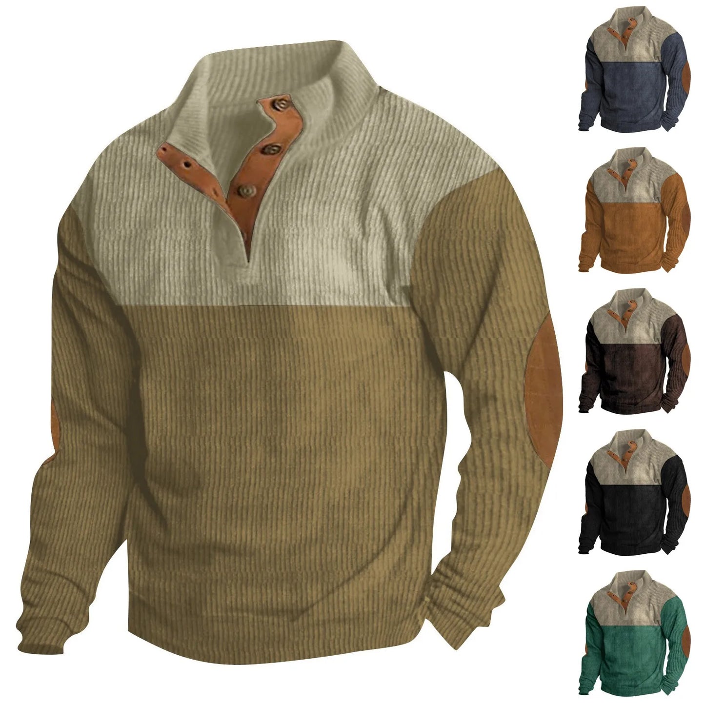 Men's Fashuion High Street Color Blocking Standing Collar Sweatshirt Outdoor Casual Pullover Tops