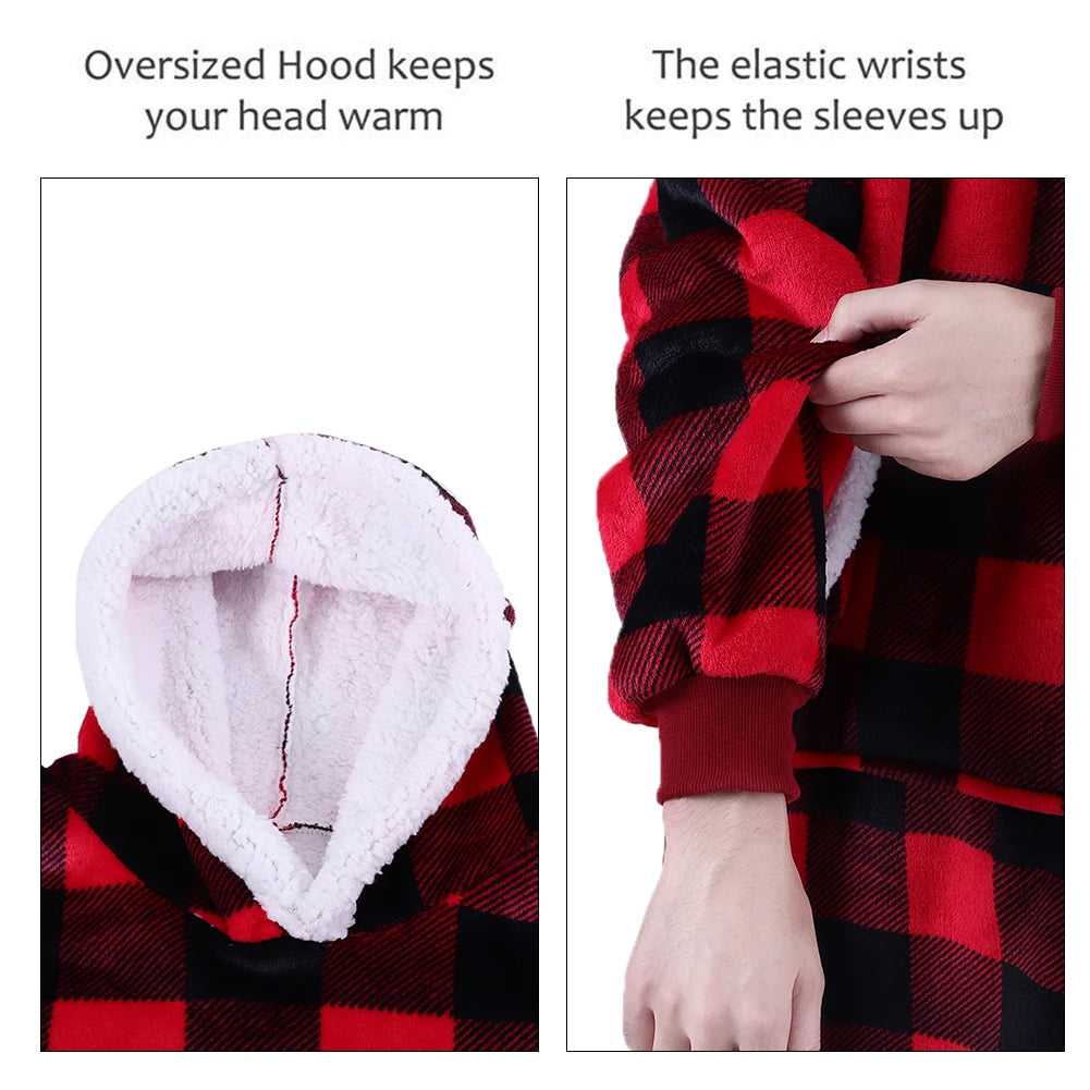 Modishion 2025 Extra Long Warm Wearable Blanket Hoodie Sofa Winter Plush Bathrobe Men's and Women's Sweater Home Clothes Pajamas