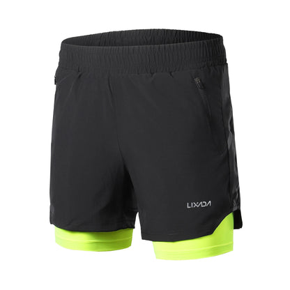 Lixada Men 2 in 1 Running Shorts Quick Drying Breathable Active Training Exercise Jogging Marathon Cycle Shorts