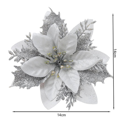 24 Pcs Christmas Tree Flower Decorations Glitter Artificial Flower Ornaments Christmas New Year Party Holiday Home Decoration