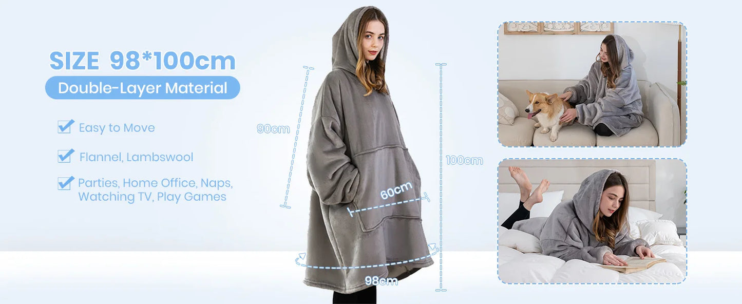 Good Nite Women Sherpa Fluffle Sweatshirt Blanket Lengthen Warm Cozy Oversized Wearable Pocket Blanket Hoodie for Adults