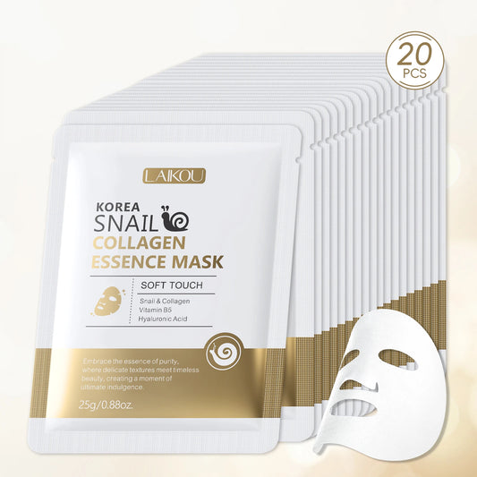 LAIKOU Korea Snail Collagen Essence Mask Hydrating Sheet Mask Anti-Wrinkle Face Mask Firming Skin Care 25g*20pcs