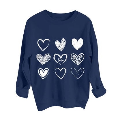 Women's Autumn And Winter Loose Heart Printed Hooded Sweatshirt Casual Fashion Sports Sweatshirt