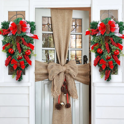 Christmas Wreath Artificial Gold Decorated Door Decoration With Bows Pendant