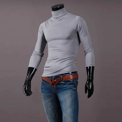 Men's Solid Color High Neck Long Sleeve Basic Top Turtleneck Slim Pullover Sweater Blouse Top