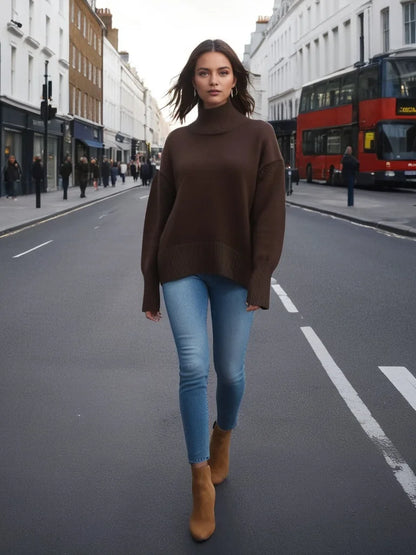 Autumn Winter Women's Pullover Sweater Solid Color Simple Casual High Neck Long Sleeve Knitte Sweaters Female Commuting Clothing