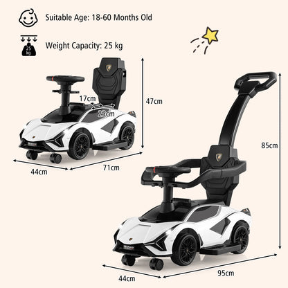 DORTALA 3-In-1 Toddlers Ride on Push Car Kids Licensed Lamborghini Walking Toy Car Black/Pink/White