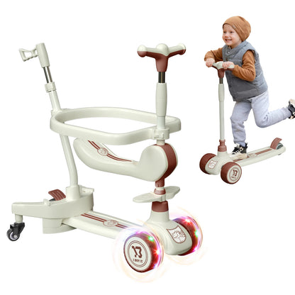 3 Wheels Scooter, Multifunctional Toddler Scooter with Light Up Wheels, Kids Scooter with Adjustable Handbar, Foldable Kick Todd