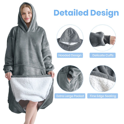 Good Nite Women Sherpa Fluffle Sweatshirt Blanket Lengthen Warm Cozy Oversized Wearable Pocket Blanket Hoodie for Adults