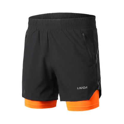 Lixada Men 2 in 1 Running Shorts Quick Drying Breathable Active Training Exercise Jogging Marathon Cycle Shorts