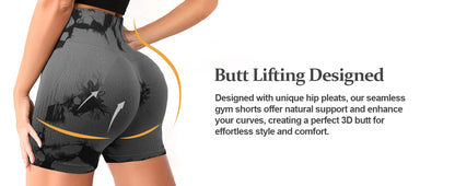 2pcs Women's High-Waist Tie-Dye Yoga Shorts - Seamless, Booty Lifting, Stretchy Nylon & Spandex Blend, Red & Grey