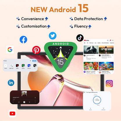 XGODY Android 15 Tablet P60Pro 10.1 inch Screen Unisoc T606-AI Octa-Core (8GB + 16GB )Max.24GBGB RAM 256GB 8000mah 5G Wifi-6