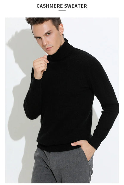 100% Cashmere Wool Men's Turtleneck Knit Sweater 2024 Autumn Winter High Collar Warm Jumper Men Turtle Neck Knitted Pullover