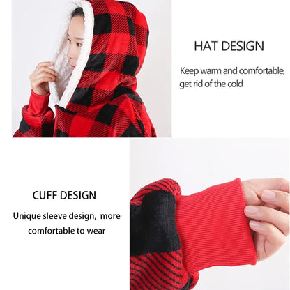 Modishion 2025 Extra Long Warm Wearable Blanket Hoodie Sofa Winter Plush Bathrobe Men's and Women's Sweater Home Clothes Pajamas