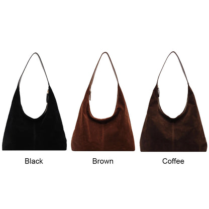 Women Suede Tote Bag with Hobo Bag Large Capacity Underarm Bag Solid Slouchy Bag Commuter Travel Bag