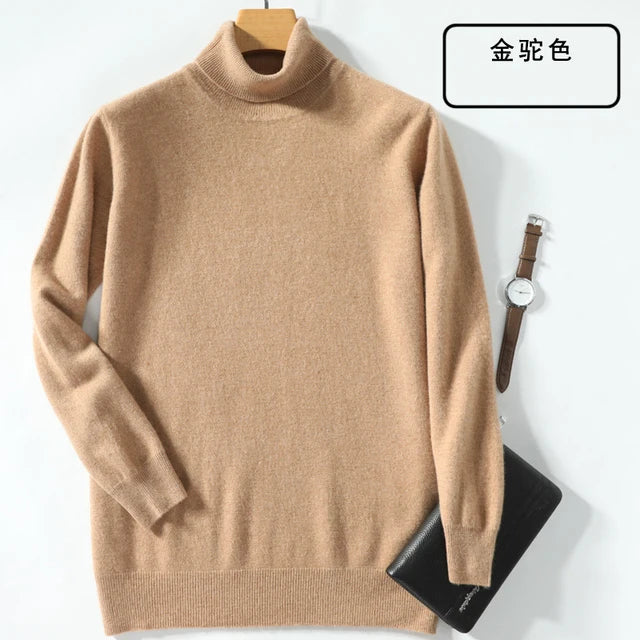 100% Cashmere Wool Men's Turtleneck Knit Sweater 2024 Autumn Winter High Collar Warm Jumper Men Turtle Neck Knitted Pullover