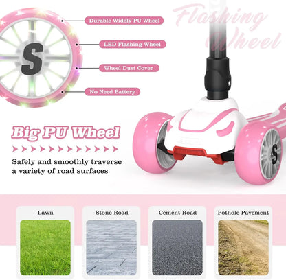 Sejoy Baby Scooter 2-8 Years with LED Wheels Adjustable Height Foldable Design & Dual Modes - Military-Grade Frame