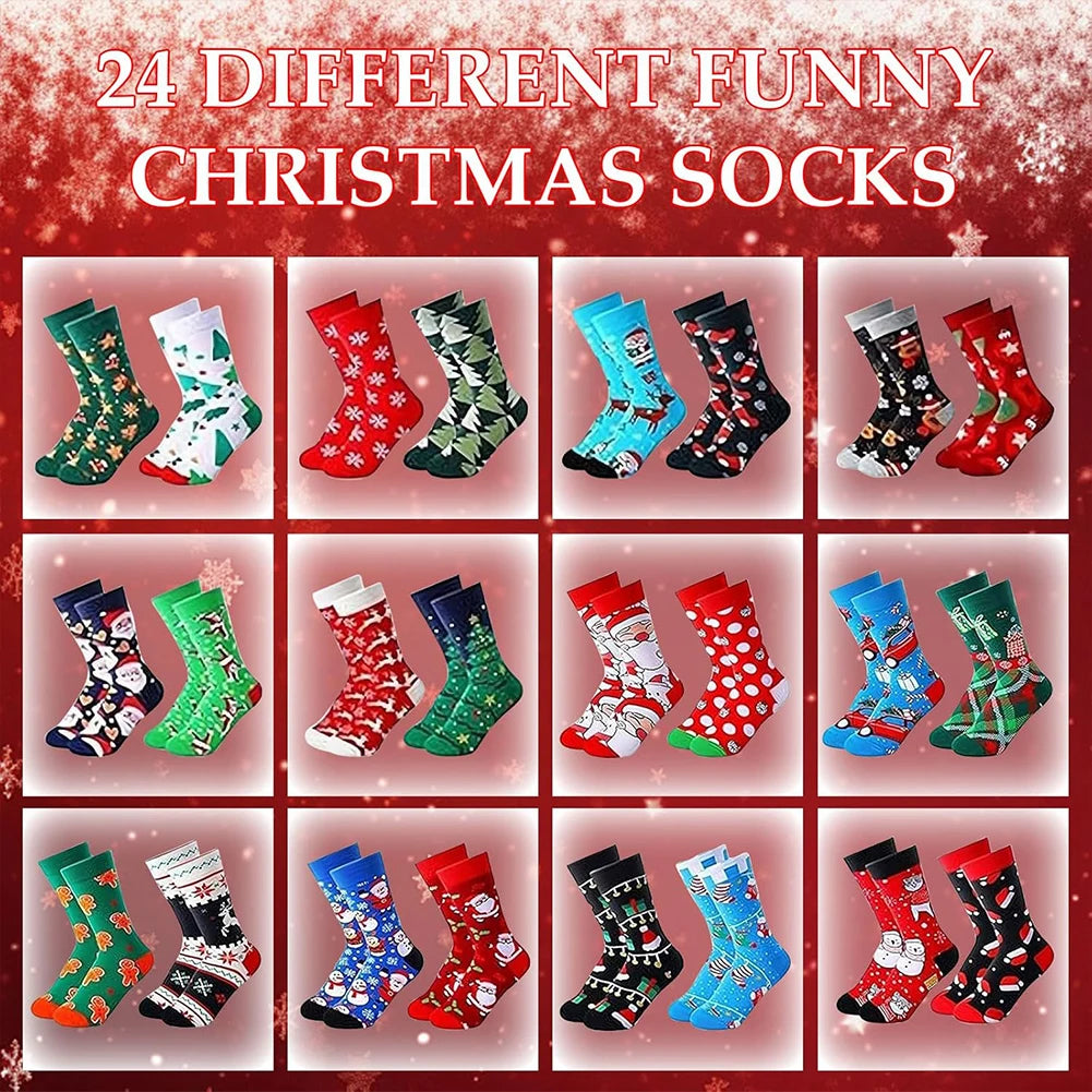 Christmas Sock Advent Calendar 2025 Christmas Advent Calendar 24 Pair of Christmas Crew Socks Xmas Countdown Calendar for Adults
