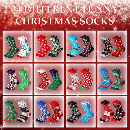 Christmas Sock Advent Calendar 2025 Christmas Advent Calendar 24 Pair of Christmas Crew Socks Xmas Countdown Calendar for Adults