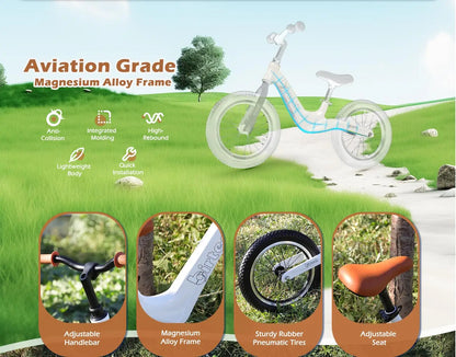 14" Kids Balance Bike for 3,4,5,6 Year Old Boys and Girls, Air Tires with Magnesium Alloy Frame, Lightweight No Pedal Toddler Tr