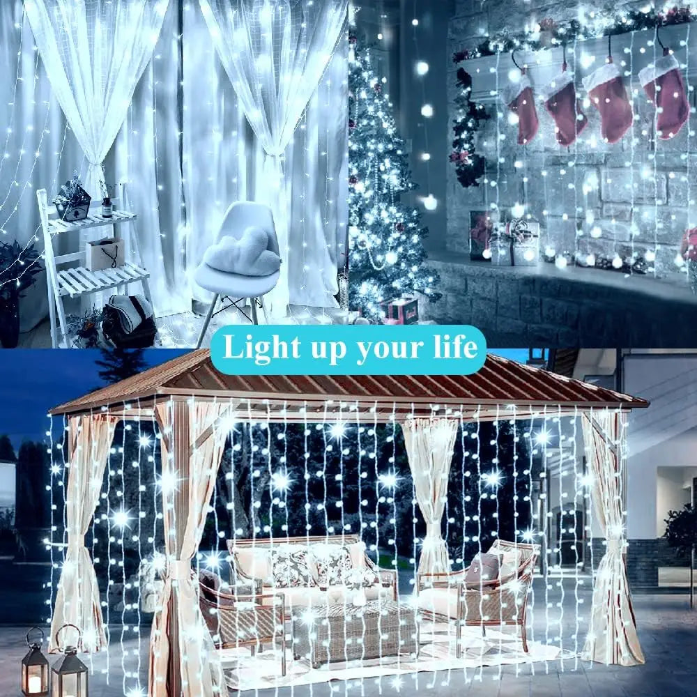 Solar Curtain Lights Outdoor Fairy Lights 300 LED Remote Control Waterproof Fairy String Light for Party Christmas Autumn Decor